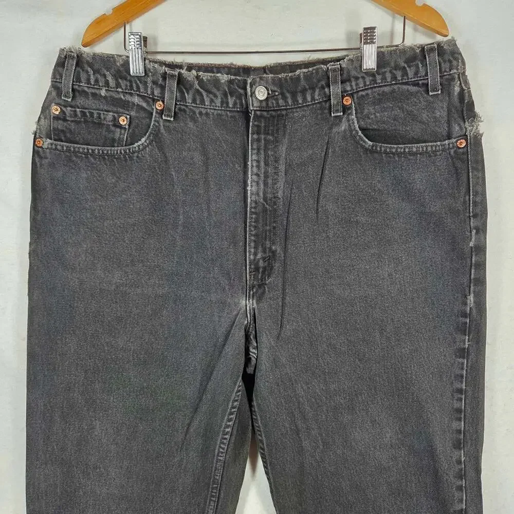 Vintage 80s Levis 550 Black Jeans Mens 42x32 Made in Puerto Rico USA 1989 Frayed